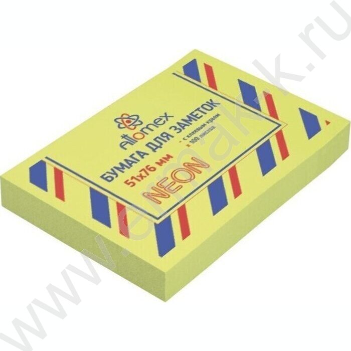 Бумага д/записей   51*76мм /100л, 75г/м², неоновая зеленая с липким краем | Фото 1