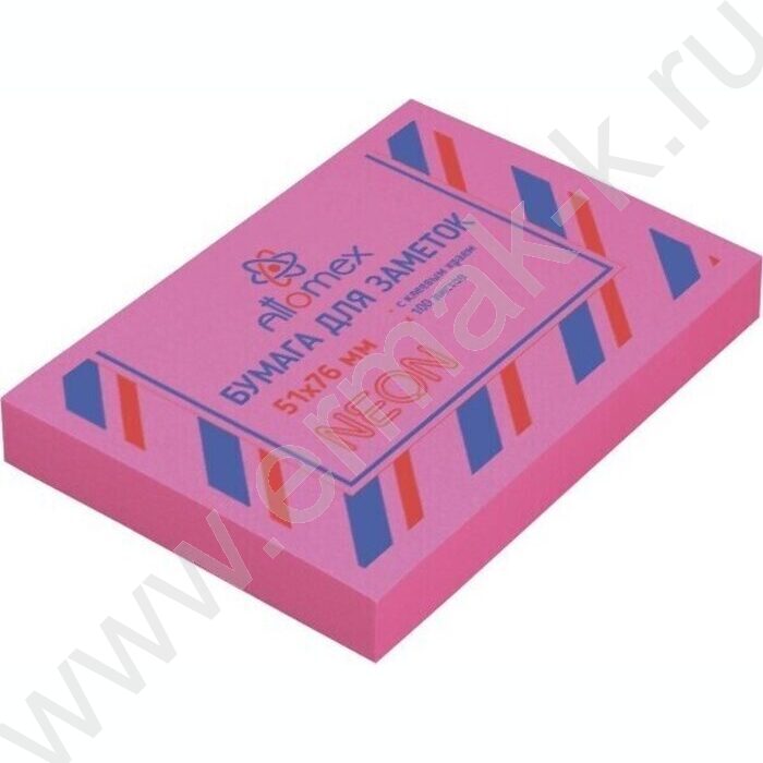 Бумага д/записей   51*76мм /100л неоновая малиновая с липким краем | Фото 1