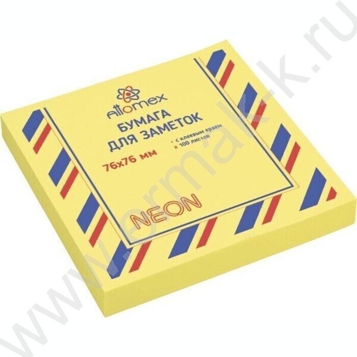 Бумага д/записей  76*76мм /100л, 75г/м², неоновая желтая с липким краем | Фото 1