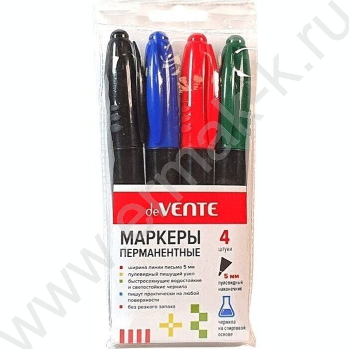 Маркер перм. /набор  4цв/ 5мм круг | Фото 1