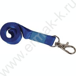 Лента для бейджа  40см текстильная широкая с металлическим карабином, ширина ленты 1,5 см, синяя | Фото 1